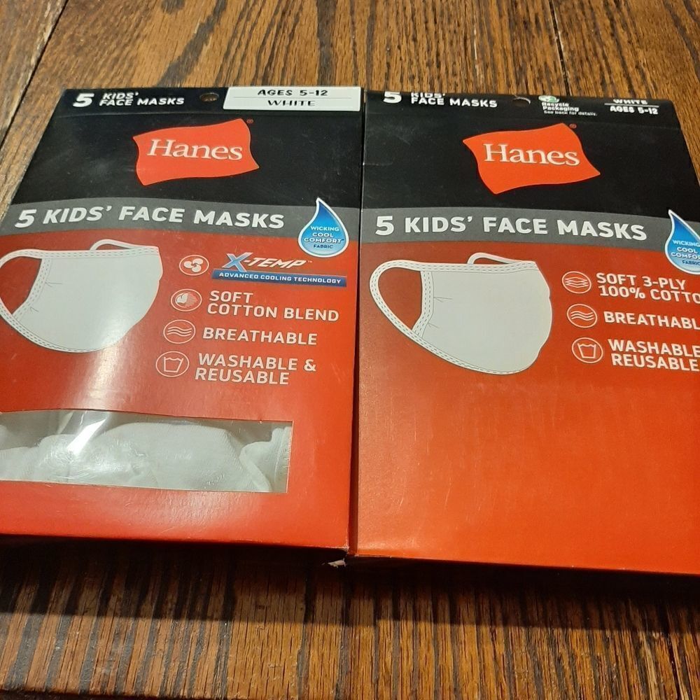 New TEN White Kids Youth Hanes X-Temp Facemasks Cooling Breathable Wicki…